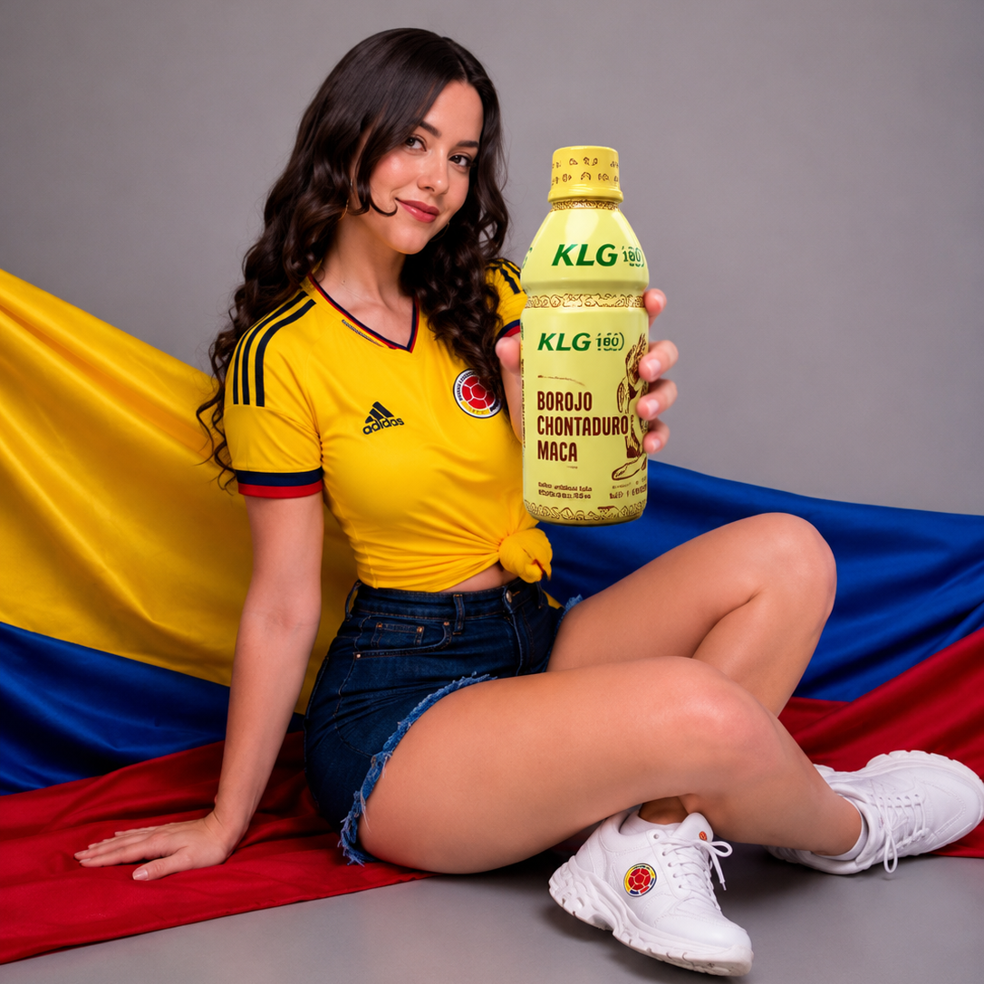 Customer holding a KLG Borojo Chontaduro Maca bottle
